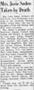 Obituary - Josephine Alta Carpenter (1888-1965)